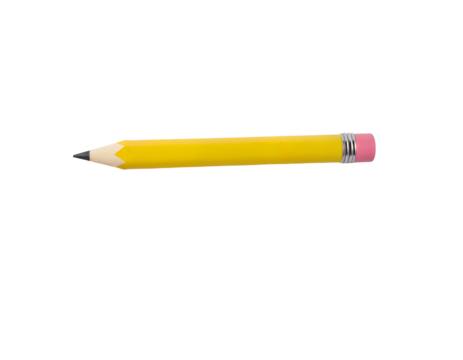 Realistic Yellow Pencil with Pink Eraser on Transparent Background