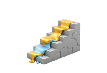 Golden and Blue Liquid Flowing Down a Stone Staircase