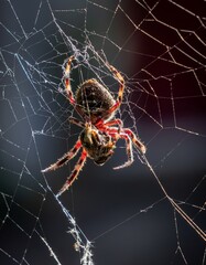 An Australian Orb Weaver spider (Hortophora transmarina) in the process of prey wrapping.