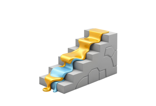 Golden and Blue Liquid Flowing Down a Stone Staircase