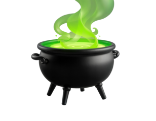Magical Cauldron with Glowing Green Potion and Smoke