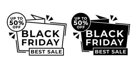 Black Friday Best Sale Badge with Up to Fifty Percent Off in Black Theme