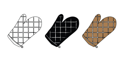 Oven Mitt Illustration. Line, Solid, and Colored Kitchen Glove Icons