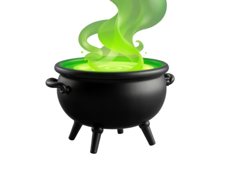 Magical Cauldron with Glowing Green Potion and Smoke