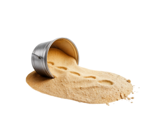 Overturned Metal Bucket Spilling Sand with Footprints