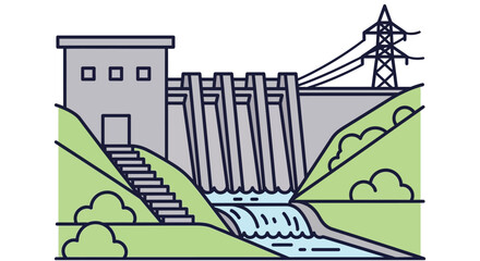 Hydroelectric dam power generation renewable energy vector design