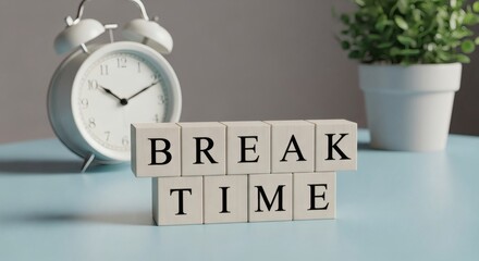 Break Time Still Life Clock with Plant, and and Message Blocks.