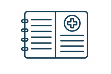 Medical record notebook icon illustrating patient data