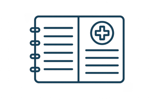 Medical record notebook icon illustrating patient data