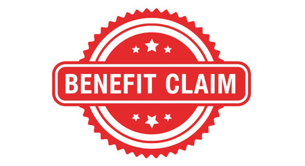 Red circular seal with "BENEFIT CLAIM" text, representing approval or verification.