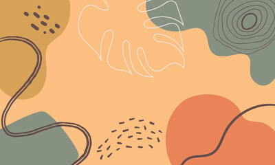 Boho abstract terrazzo background with earth tones, organic shapes, and minimalist line art