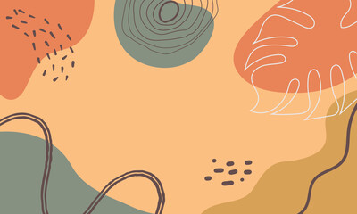 Boho abstract terrazzo background with earth tones, organic shapes, and minimalist line art