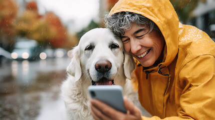 Owner checks a weather app before walking their dog, highlighting smart planning, seasonal safety, and responsible pet care.