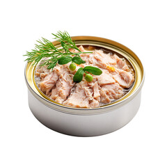 Canned tuna in oil view Isolated transparent on white background