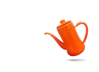 A retro metallic orange kettle with space for your message  PNG transparent.