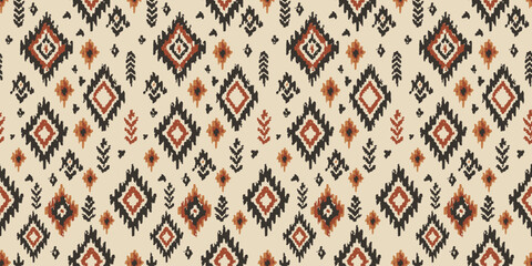 Ethnic abstract ikat art. Seamless pattern in tribal, folk embroidery, and Mexican style. Aztec geometric art ornament print. Design for carpet, wallpaper, clothing, wrapping, fabric, cover, textile