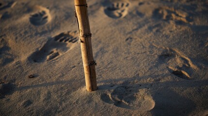 The broken flagpole on the sandy ground left footprints of retreat, and the sunset symbolized surrender. Inspiring travel plans.