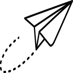 Paper airplane with dashed flight path icon origami
