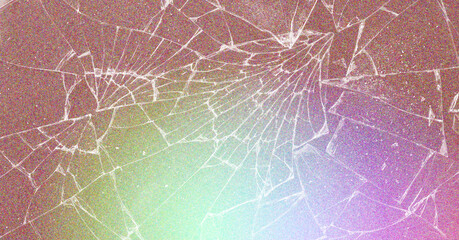 Shattered dreams of a forgotten future reflected in broken glass revealing a vibrant past fading from view with rainbow