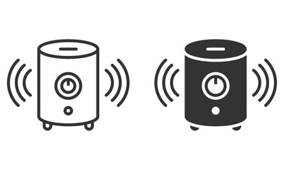 Black and white wireless speaker emitting sound waves