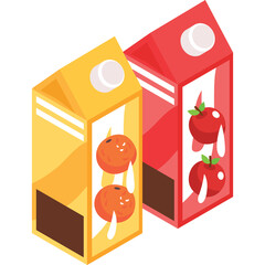 Two Juice Cartons One Orange Flavored and One Apple Flavored With Fruit Images On A White Background