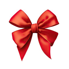 A single, vivid red satin bow with golden edges on a black background