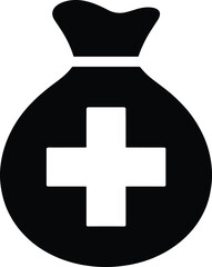 Obraz premium Healthcare finance icon showing medical cross on money bag for medical expenses