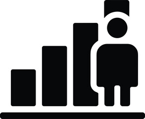 Person icon with rising bar chart, signifying individual growth and progress