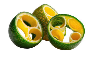 Green citrus fruit sliced revealing segmented interior