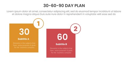30 60 90 day plan infographic 3 point stage template with square box rise from bottom with line pointer bottom video animation or animated motion