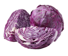 Vibrant red cabbage halves and wedge showcasing layers