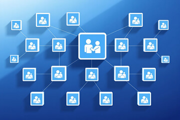 Networking Concept Illustration: Connected People Icons on Blue Background for Business & Social Media Marketing