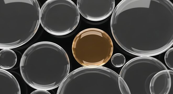 Golden egg surrounded by clear eggs concept of uniqueness and individuality