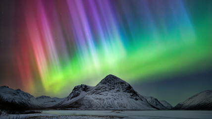 Aurora borealis northern lights sky night landscape winter snow mountains nature travel