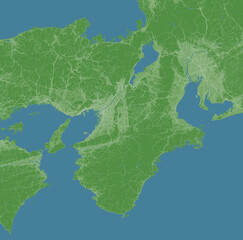 日本の関西地方の衛星写真風イラスト
