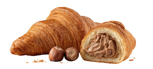Two golden croissants, one filled with rich chocolate-hazelnut cream