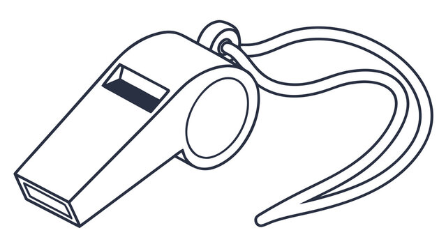 Outline of a whistle with a lanyard for sports, safety, or coaching, scalable vector graphic originally