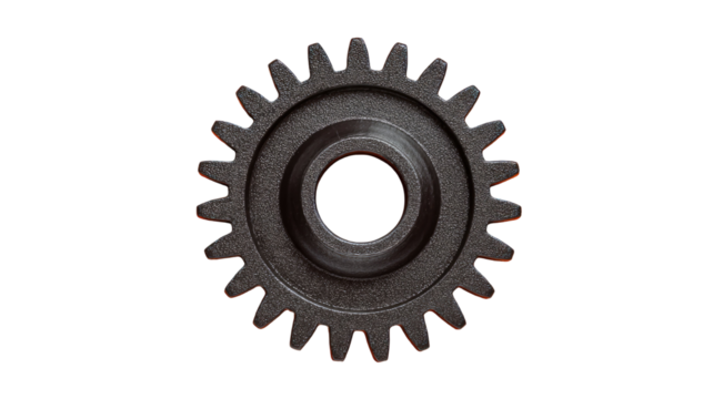 Isolated metal gears and cogwheels on a white background represent the mechanical engine and machinery of industry and engineering teamwork