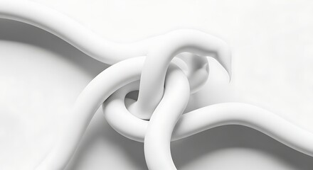 Monochrome image of a white rope tied in a knot on white background