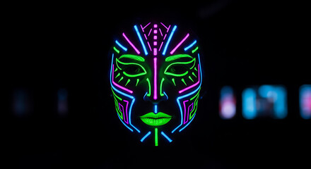 Woman with neon face paint in a dark environment
