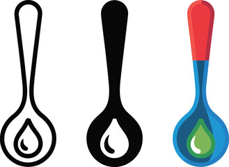 Three Spoon Icons with Droplet Outline Solid Color , spoon, utensil, kitchen, cooking, food, eating, 