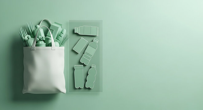 Eco friendly shopping concept shows groceries in reusable tote bag - Powered by Adobe