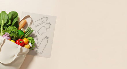 Fresh produce overflowing from reusable shopping bag, promote healthy life