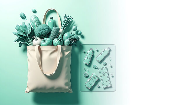 Go green with fresh produce in reusable bag for eco-friendly lifestyle - Powered by Adobe