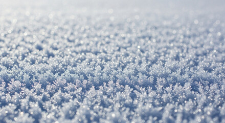 Obraz premium Snow-covered ground with frost crystals in bright winter sunlight 
