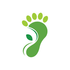 Green footprint with leaf accents on white background step trace
