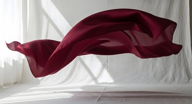 Luxurious Burgundy Fabric Dancing in Soft Sunlight