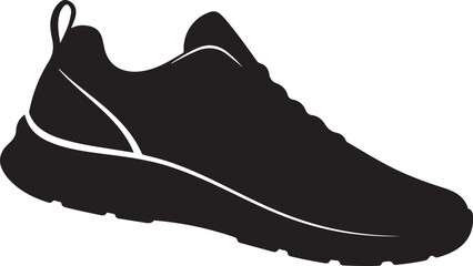 Black Silhouette of a Running Shoe or Sneaker on White Background athletic footwear