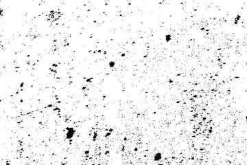 Gritty monochrome distressed overlay texture of scattered dust and ink splatters on white background