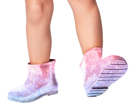 Girl with pink glitter rain boots png mockup studio shot